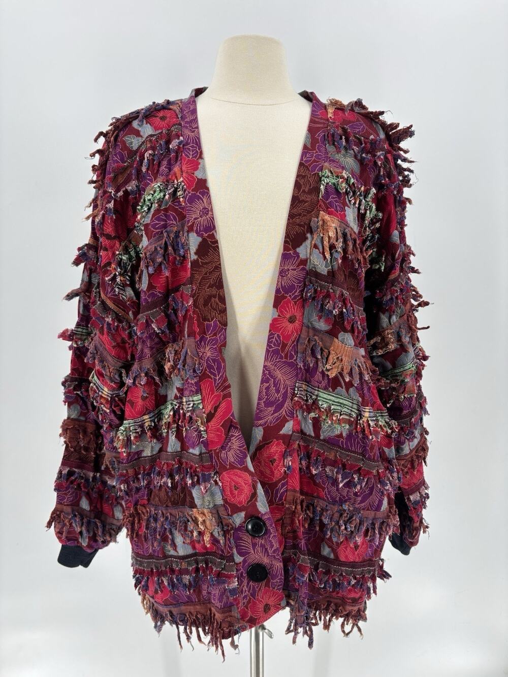 Vintage Paula Sweet Jacket Womens Large Pink Muslin Mink Fringe Shaggy Cotton